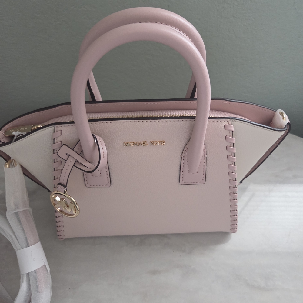 Michael Kors Avril Small Satchel Pink Leather Handbag Crossbody - Picture 3 of 14